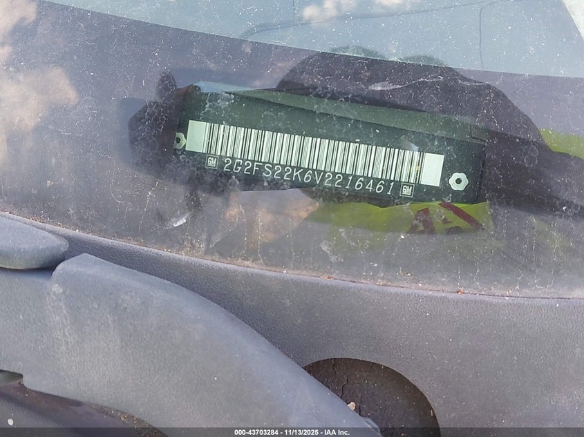 1997 Pontiac Firebird VIN: 2G2FS22K6V2216461 Lot: 43703284