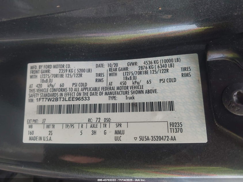1FT7W2BT3LEE96533 2020 FORD F250 photo no. 9