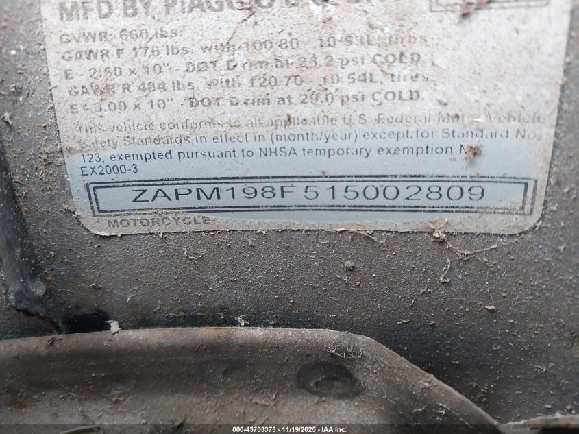 2001 Vespa M198F VIN: ZAPM198F515002809 Lot: 43703373