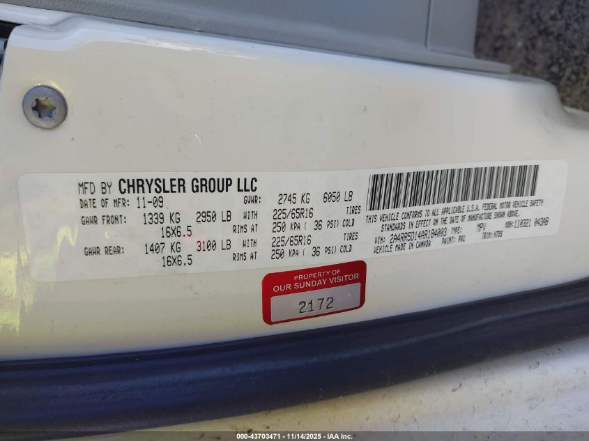 2010 Chrysler Town & Country Touring VIN: 2A4RR5D14AR184003 Lot: 43703471