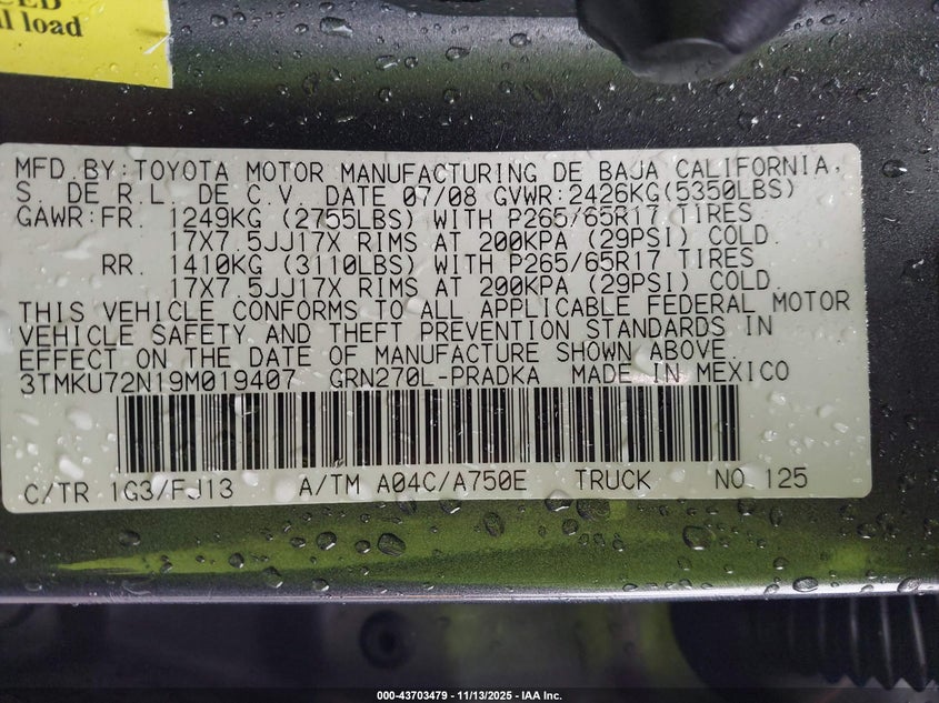 3TMKU72N19M019407 2009 TOYOTA TACOMA photo no. 9