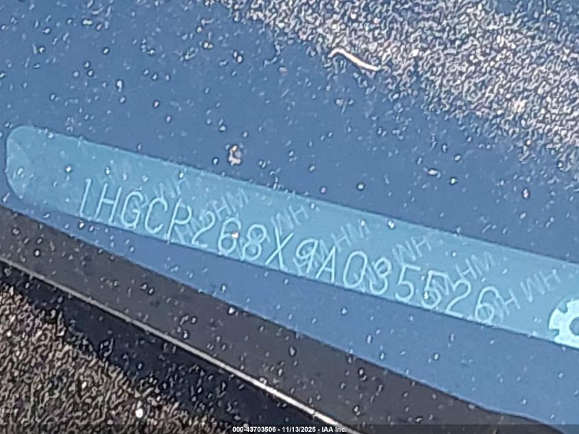 2009 Honda Accord 2.4 Ex-L VIN: 1HGCP268X9A035526 Lot: 43703506