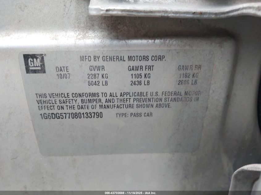 2008 Cadillac Cts Standard VIN: 1G6DG577080133790 Lot: 43703588