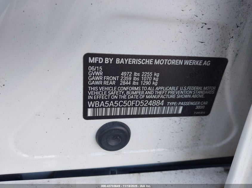 WBA5A5C50FD524884 2015 BMW 5ER photo no. 9