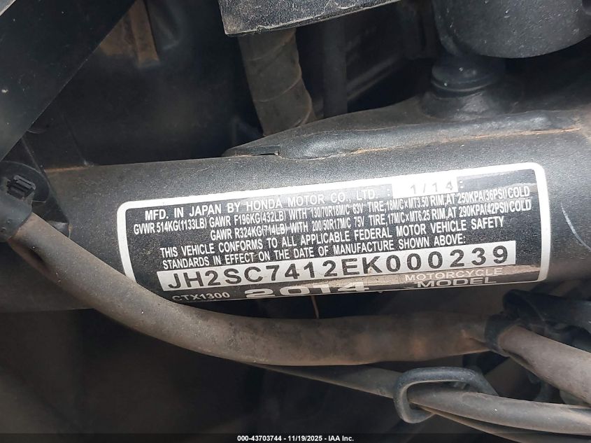 2014 Honda Ctx1300 VIN: JH2SC7412EK000239 Lot: 43703744