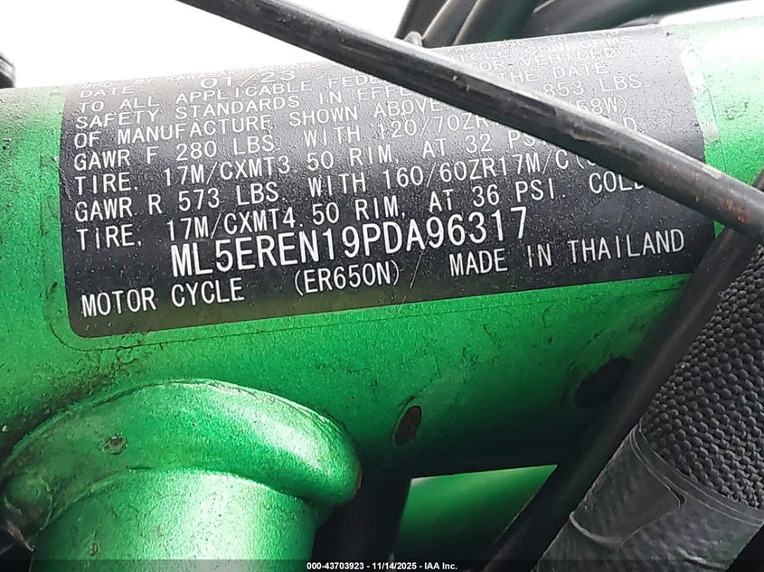 2023 Kawasaki Er650 N VIN: ML5EREN19PDA96317 Lot: 43703923