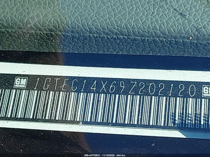 2009 GMC Sierra 1500 Work Truck VIN: 1GTEC14X69Z202120 Lot: 43703931