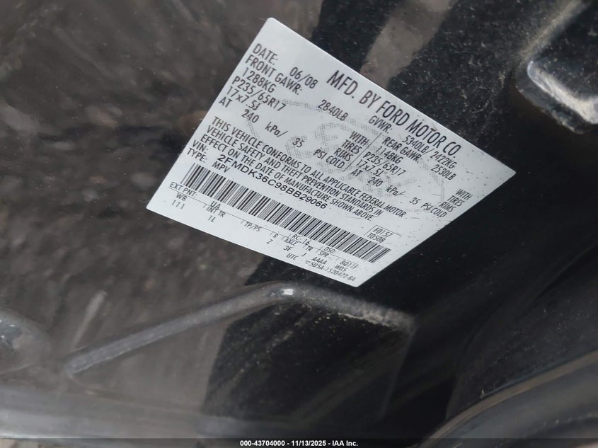 2FMDK36C98BB29066 2008 FORD EDGE photo no. 9