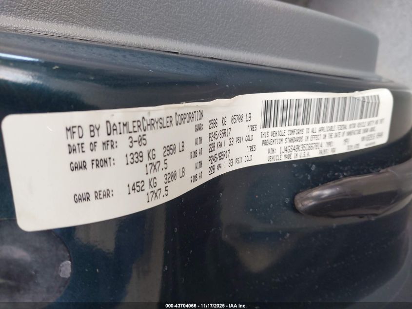 2005 Jeep Grand Cherokee Laredo VIN: 1J4GS48K35C667814 Lot: 43704066