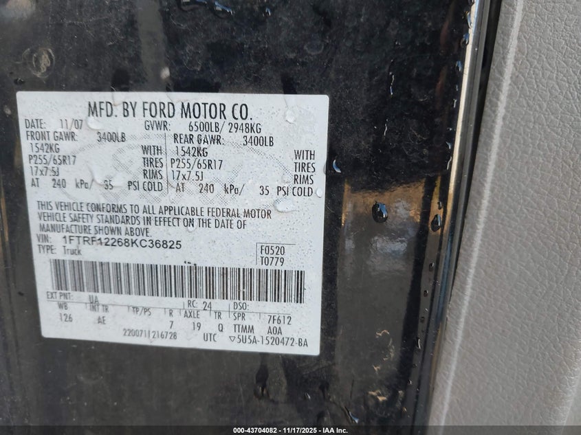 1FTRF12268KC36825 2008 FORD F-150 photo no. 9