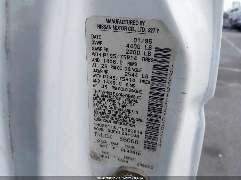 1996 Nissan Truck Xe VIN: 1N6SD11S3TC302014 Lot: 43704232