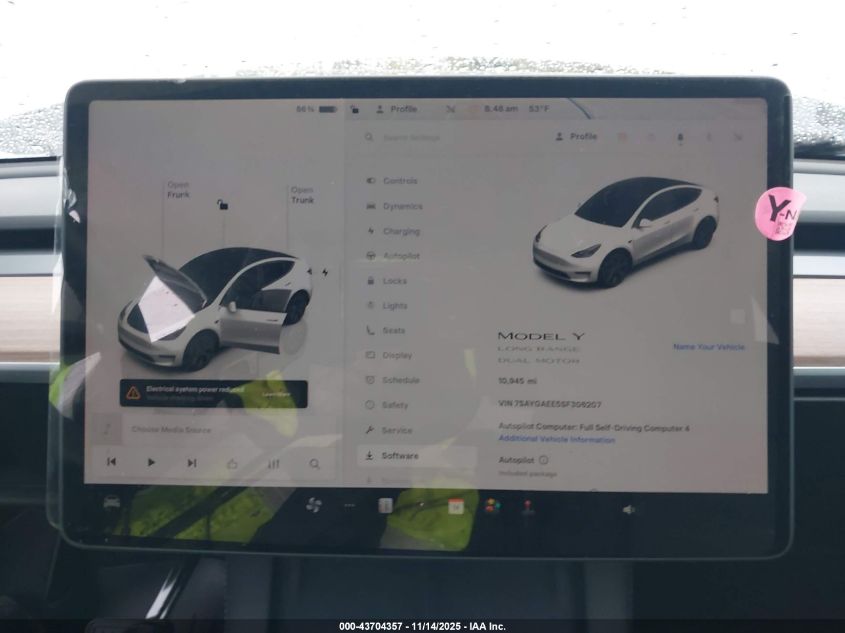 2025 Tesla Model Y Long Range Dual Motor All-Wheel Drive VIN: 7SAYGAEE5SF306207 Lot: 43704357
