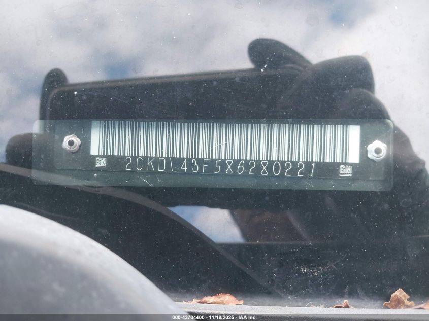 2008 Pontiac Torrent VIN: 2CKDL43F586280221 Lot: 43704400