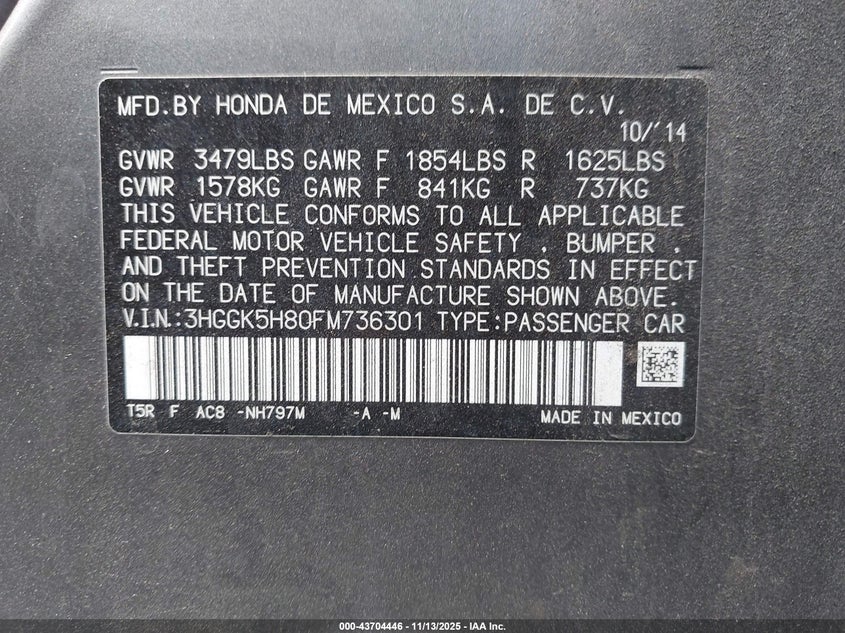 3HGGK5H80FM736301 2015 HONDA FIT photo no. 9