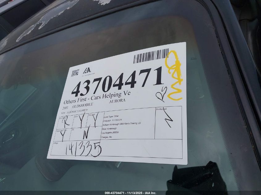 2001 Oldsmobile Aurora 4.0 VIN: 1G3GS64C114109870 Lot: 43704471
