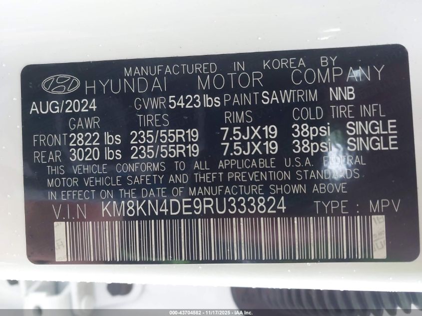 2024 Hyundai Ioniq 5 Sel VIN: KM8KN4DE9RU333824 Lot: 43704582