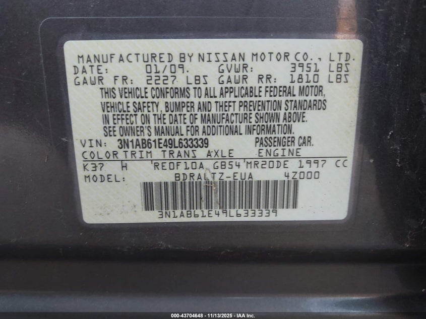 3N1AB61E49L633339 2009 NISSAN SENTRA photo no. 8