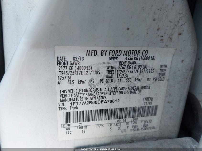2013 Ford F-250 Xl VIN: 1FT7W2B68DEA78612 Lot: 43704777