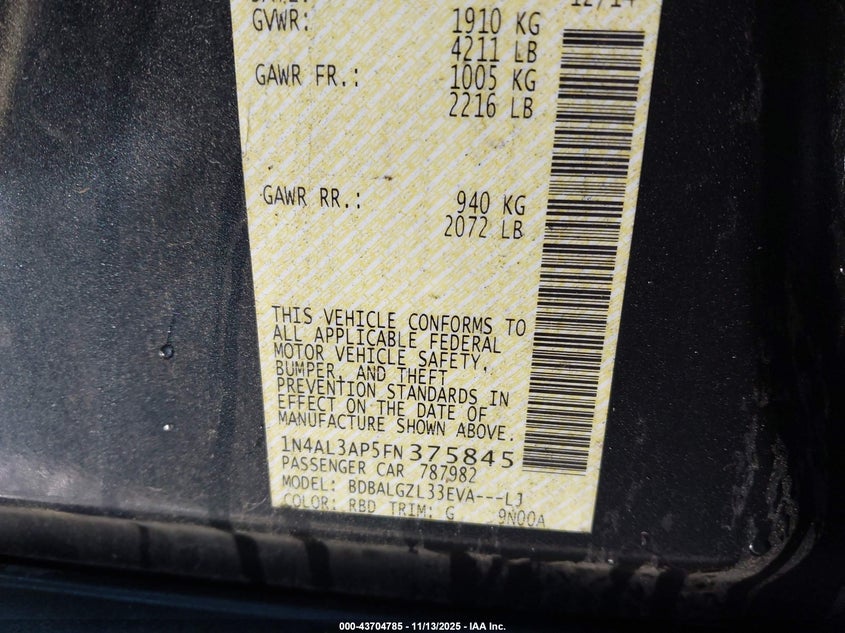1N4AL3AP5FN375845 2015 NISSAN ALTIMA photo no. 9