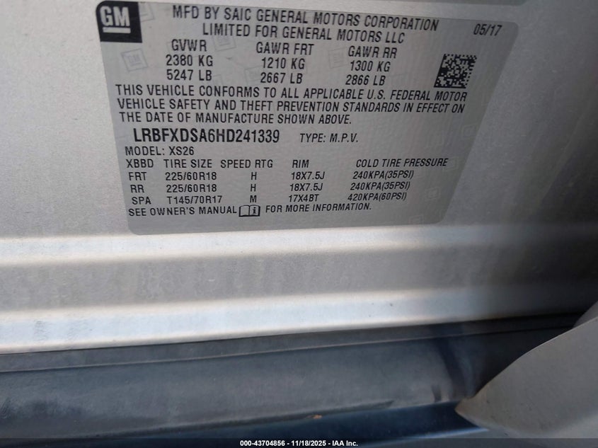 2017 Buick Envision Essence VIN: LRBFXDSA6HD241339 Lot: 43704856