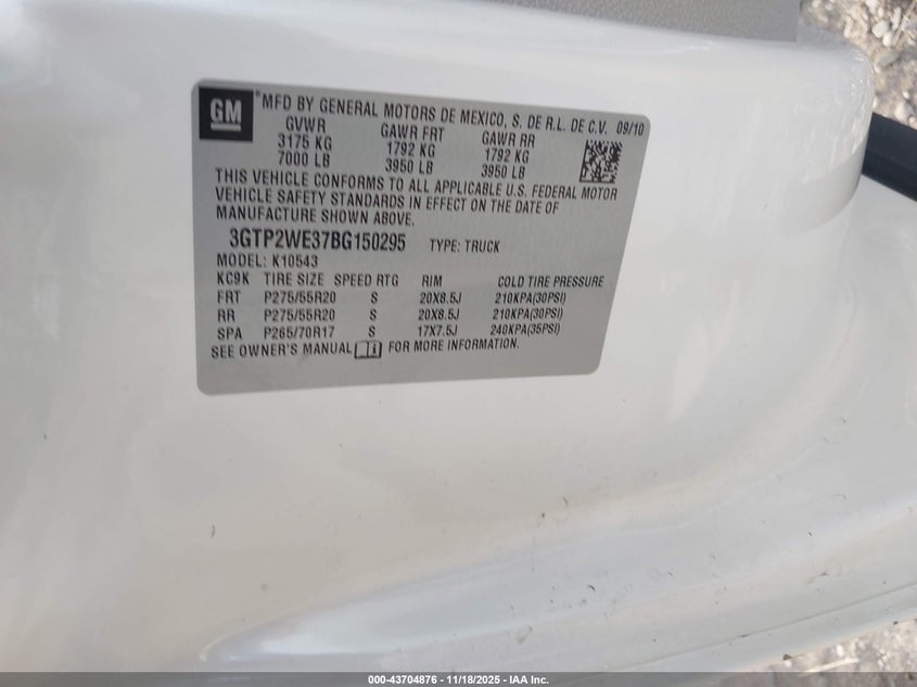 2011 GMC Sierra 1500 Slt VIN: 3GTP2WE37BG150295 Lot: 43704876