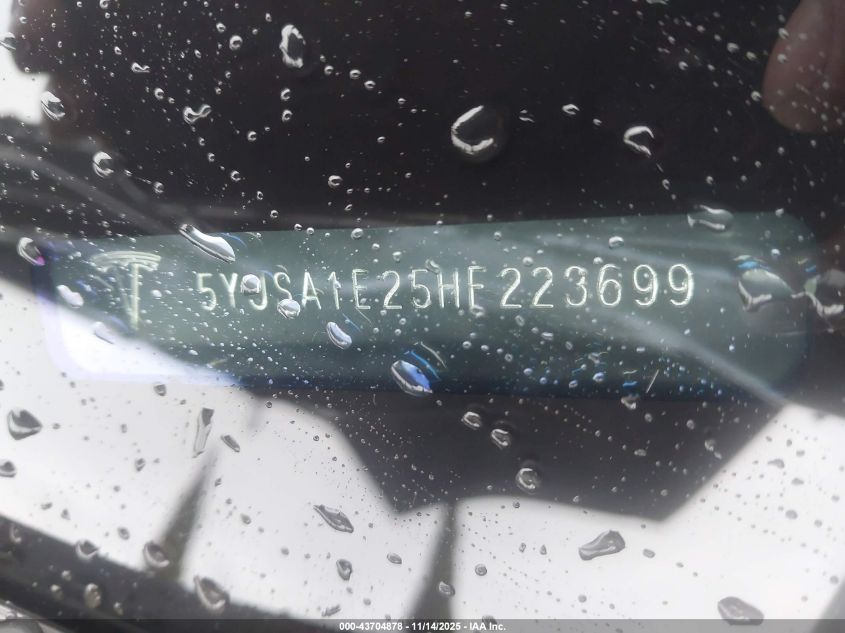 2017 Tesla Model S 100D/60D/75D/90D/P100D VIN: 5YJSA1E25HF223699 Lot: 43704878