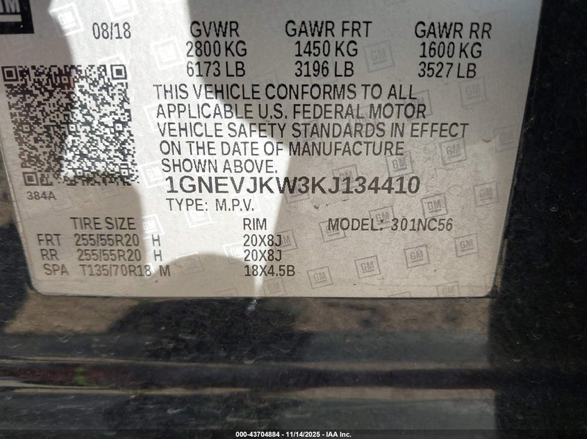1GNEVJKW3KJ134410 2019 CHEVROLET TRAVERSE photo no. 9