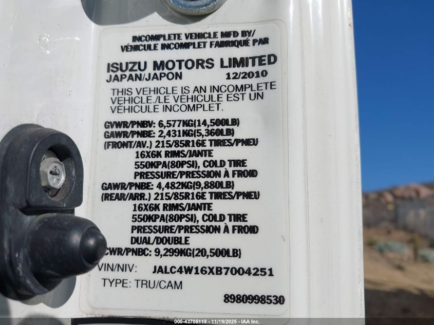 2011 Isuzu Npr Hd Dsl Reg VIN: JALC4W16XB7004251 Lot: 43705118