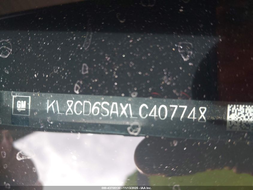 2020 Chevrolet Spark Fwd 1Lt Automatic VIN: KL8CD6SAXLC407748 Lot: 43705130