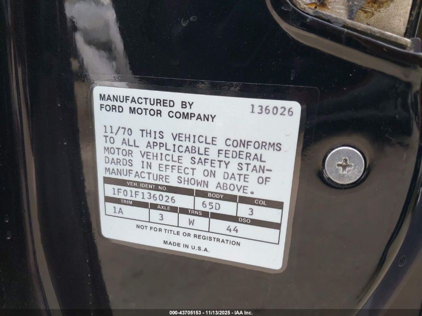 1971 Ford Mustang VIN: 0000001F01F136026 Lot: 43705153