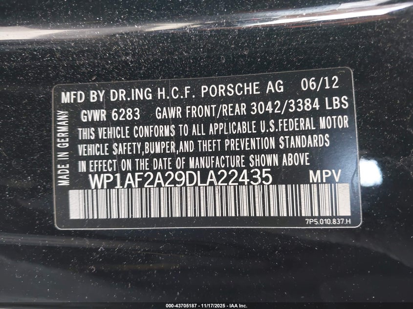 2013 Porsche Cayenne Diesel VIN: WP1AF2A29DLA22435 Lot: 43705187