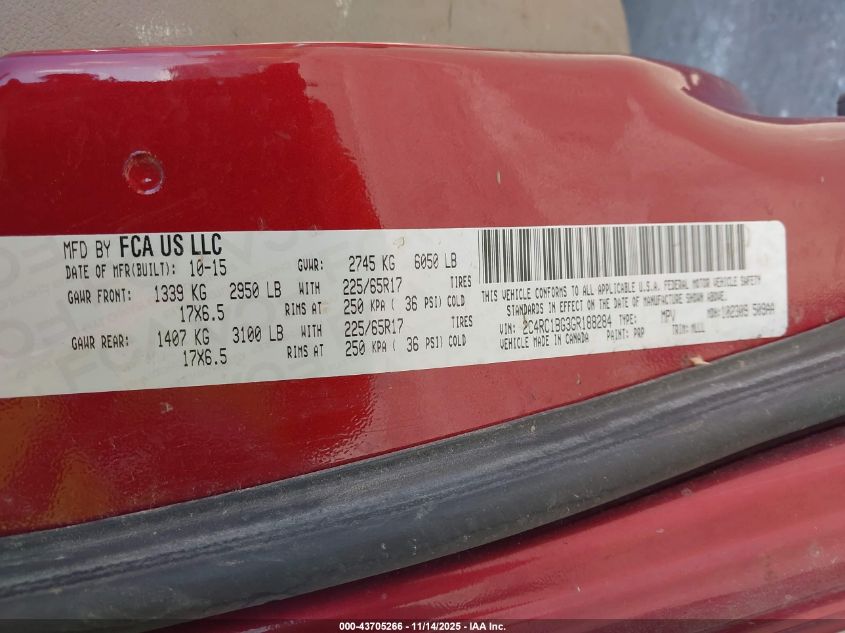 2016 Chrysler Town & Country Touring VIN: 2C4RC1BG3GR188284 Lot: 43705266