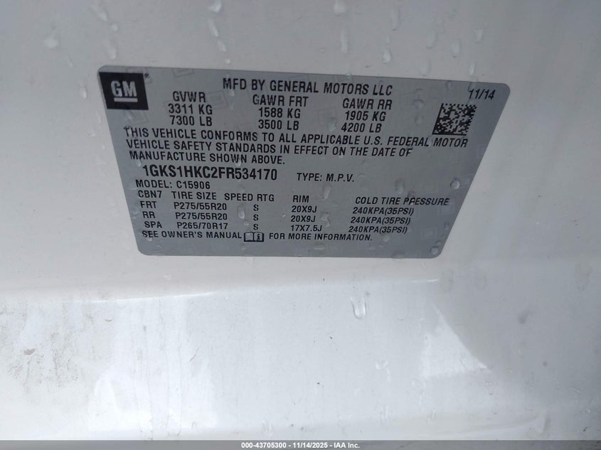 2015 GMC YUKON XL 1500 SLT 1GKS1HKC2FR534170