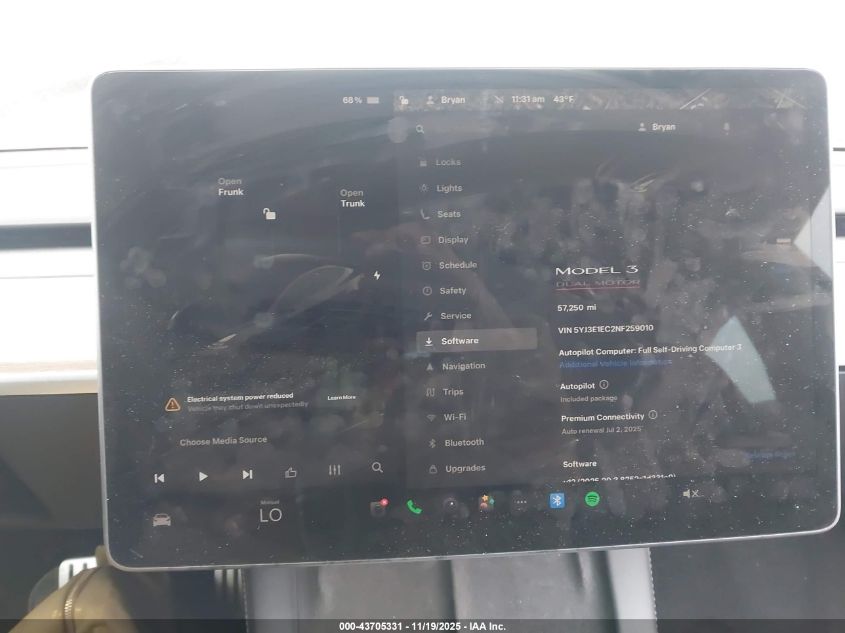 2022 Tesla Model 3 Performance Dual Motor All-Wheel Drive VIN: 5YJ3E1EC2NF259010 Lot: 43705331