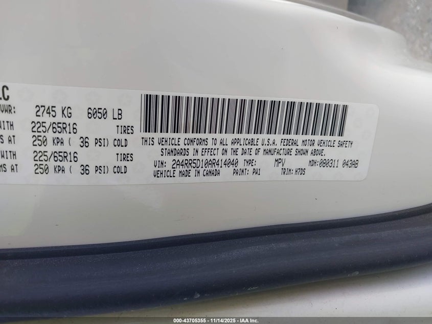 2A4RR5D10AR414040 2010 CHRYSLER TOWN & COUNTRY photo no. 9