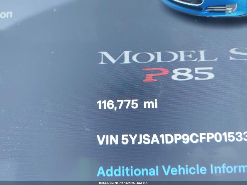2012 Tesla Model S Performance/Signature Performance VIN: 5YJSA1DP9CFP01533 Lot: 43705370