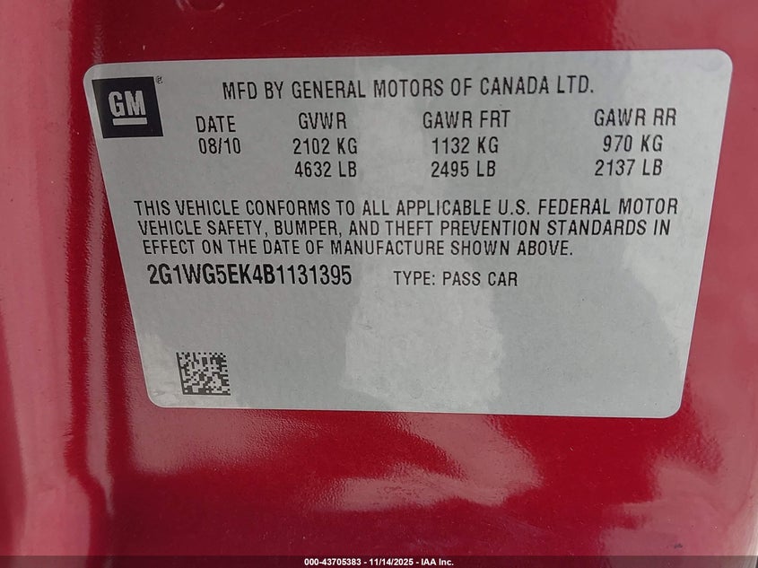 2G1WG5EK4B1131395 2011 CHEVROLET IMPALA photo no. 9