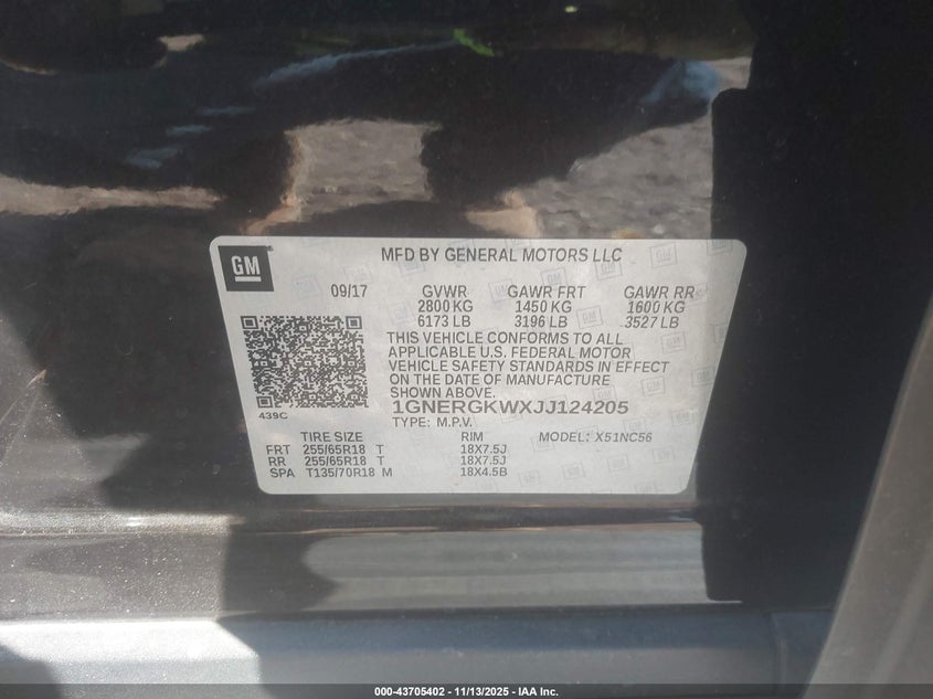 1GNERGKWXJJ124205 2018 CHEVROLET TRAVERSE photo no. 9