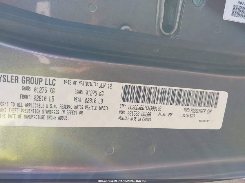 2C3CDXBG1CH300106 2012 DODGE CHARGER photo no. 9