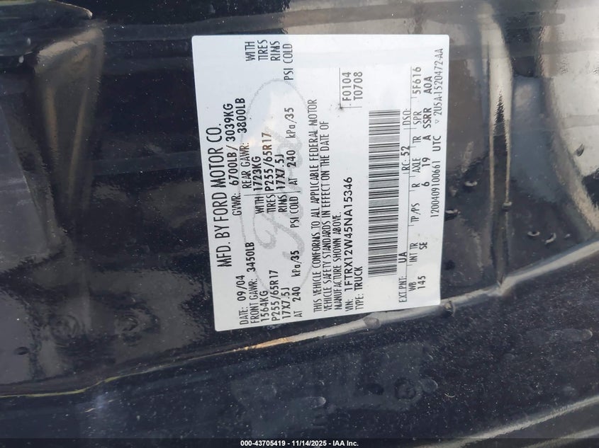 1FTRX12W45NA15346 2005 FORD F-150 photo no. 9