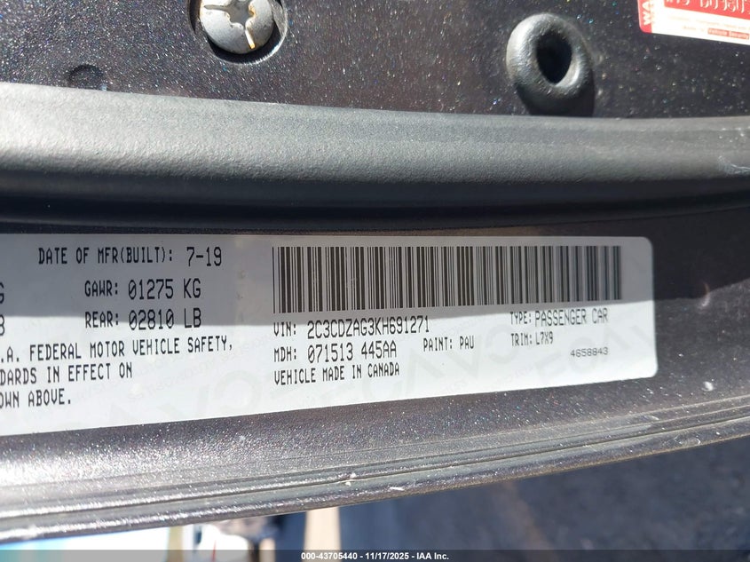 2C3CDZAG3KH691271 2019 DODGE CHALLENGER photo no. 9