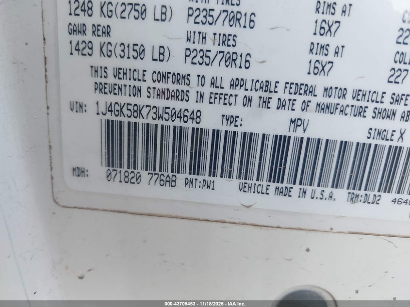 1J4GK58K73W504648 2003 JEEP LIBERTY (NORTH AMERICA) photo no. 9