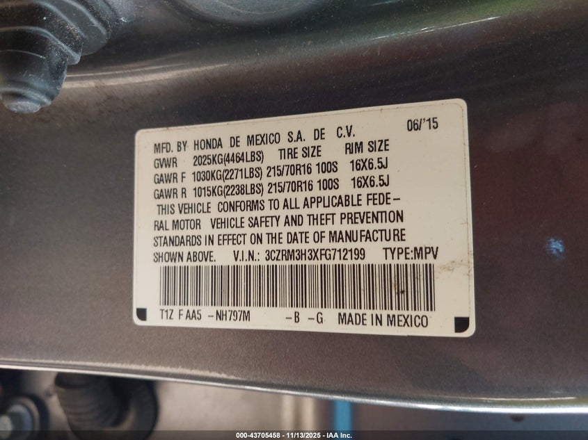 2015 HONDA CR-V LX - 3CZRM3H3XFG712199