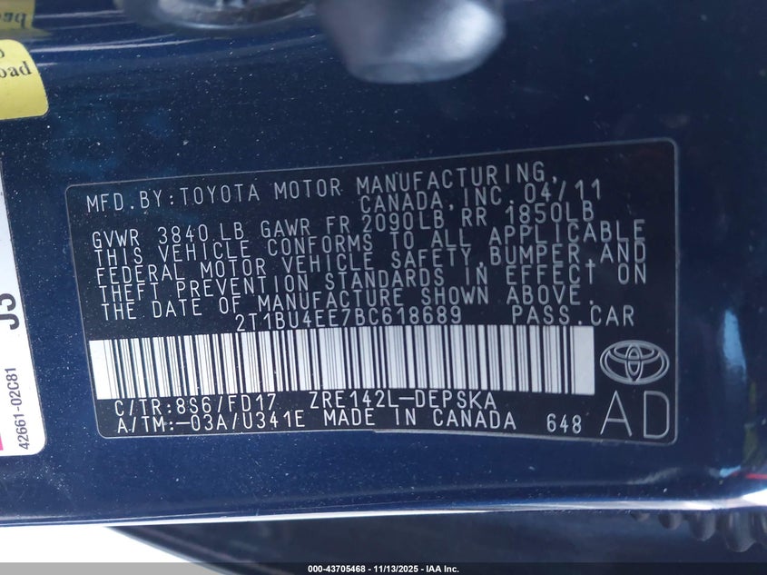 2T1BU4EE7BC618689 2011 TOYOTA COROLLA photo no. 9
