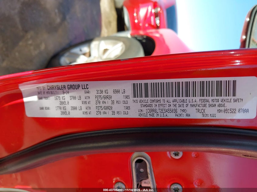 1C6RR6LT2ES455036 2014 RAM 1500 photo no. 9