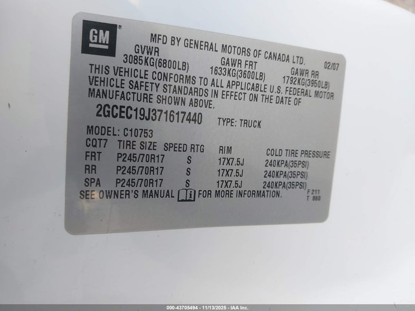 2GCEC19J371617440 2007 CHEVROLET SILVERADO photo no. 9