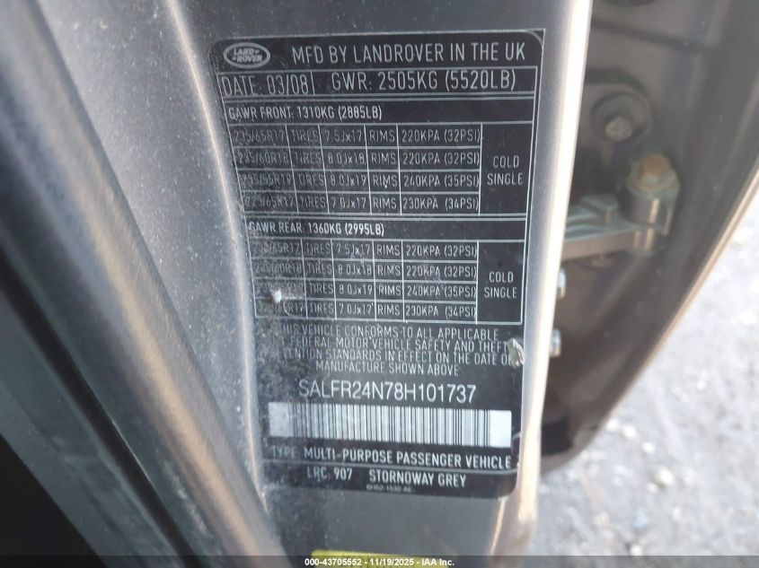 2008 Land Rover Lr2 Hse VIN: SALFR24N78H101737 Lot: 43705552