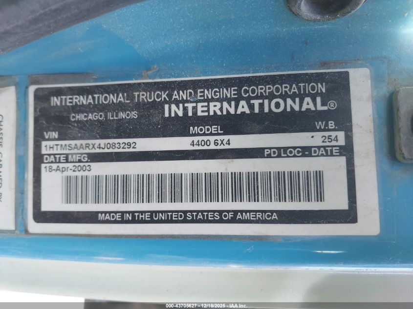 2004 International 4000 4400 VIN: 1HTMSAARX4J083292 Lot: 43705627