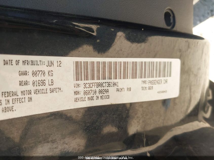 2012 Fiat 500 Sport VIN: 3C3CFFBR0CT361041 Lot: 43705663