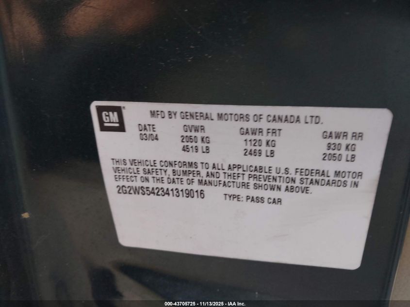 2004 Pontiac Grand Prix Gt2 VIN: 2G2WS542341319016 Lot: 43705725